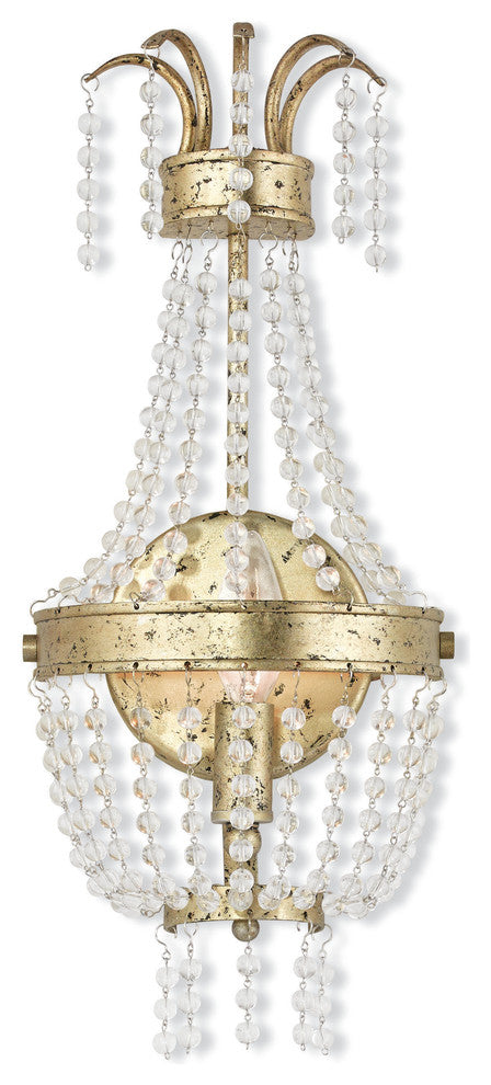 Wall Sconce With Clear Crystals, Hand Applied Winter Gold
