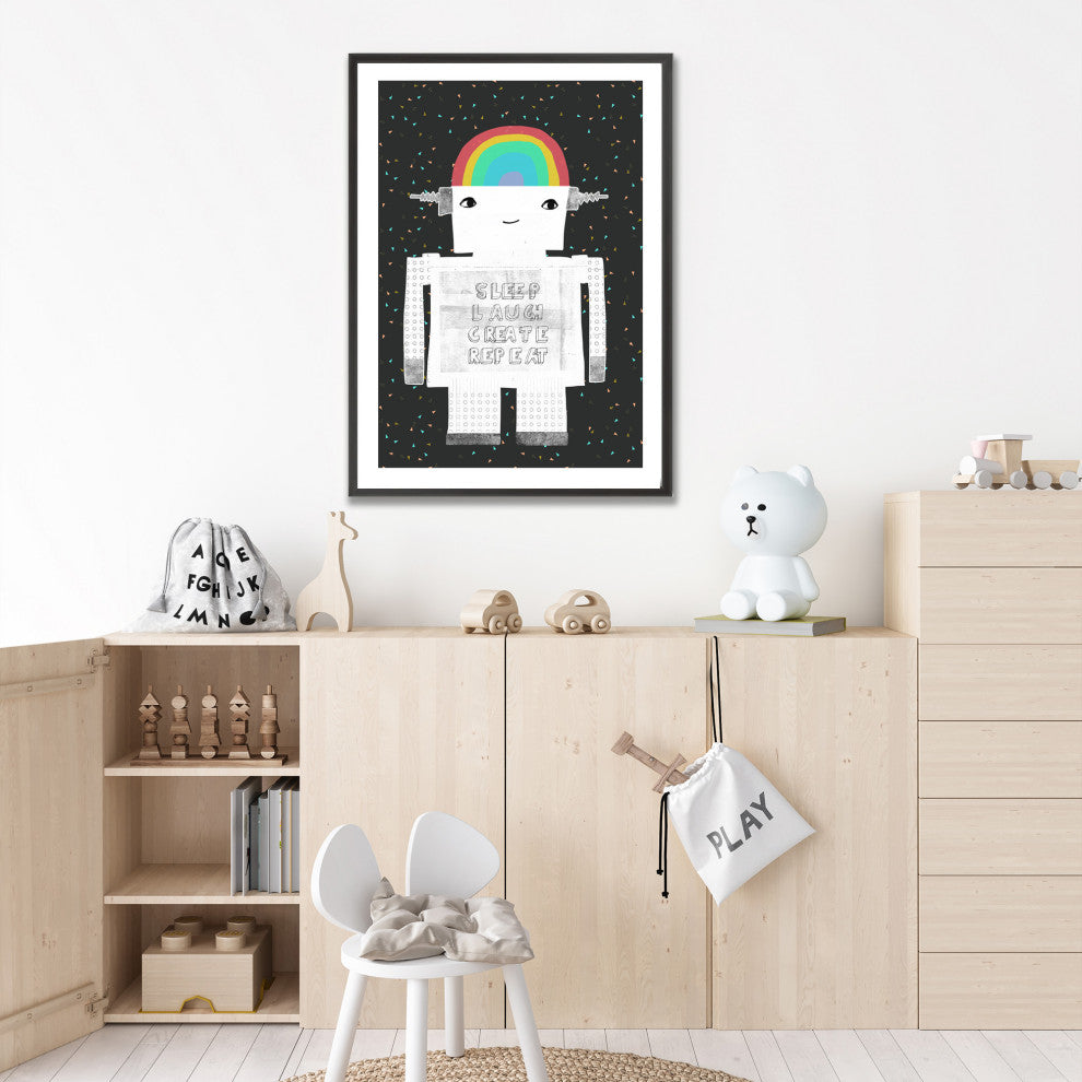 Kids Framed Art Print, Sleep Laugh Create Repeat by Treechild, 24"x36", Framed