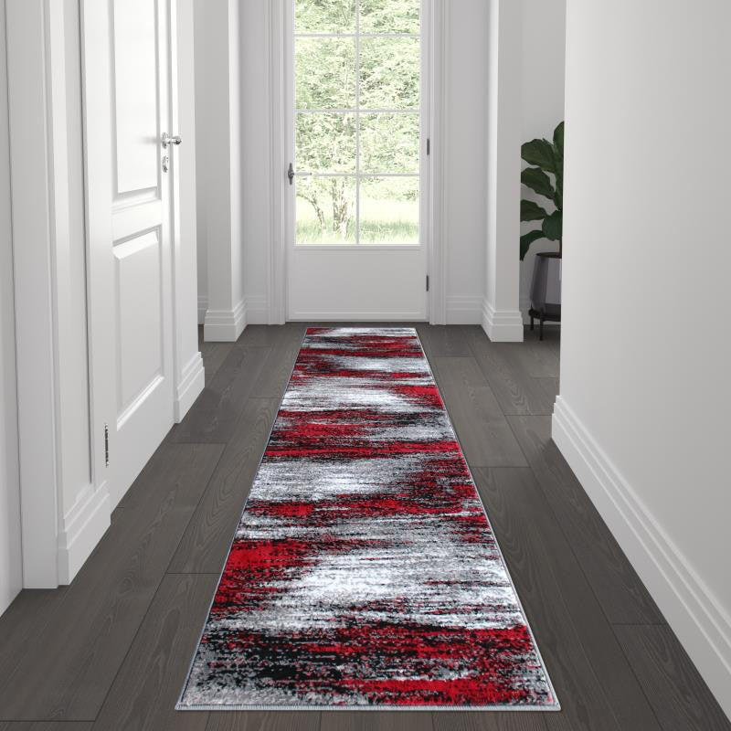 Rylan Collection Abstract Pattern Area Rug-Red - 2' x 7'