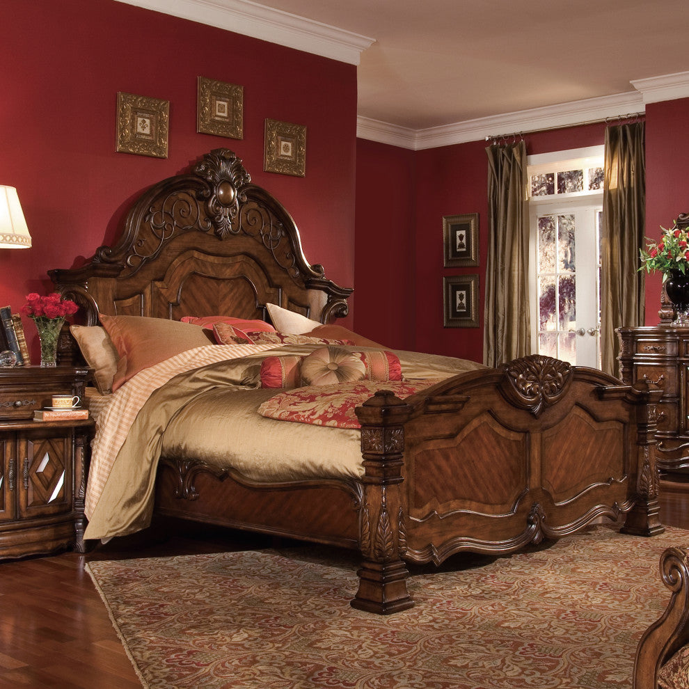 Windsor Court Mansion Bed, Vintage Fruitwood, Cal King