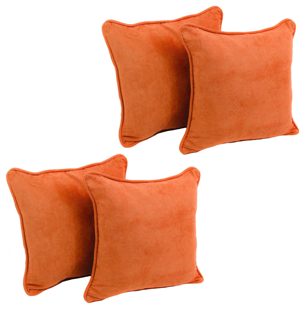 18" Double-Corded Microsuede Square Throw Pillows Set of 4, Tangerine Dream