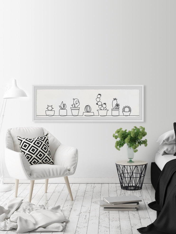 "Succulent Line Up" Framed Painting Print, 30x10