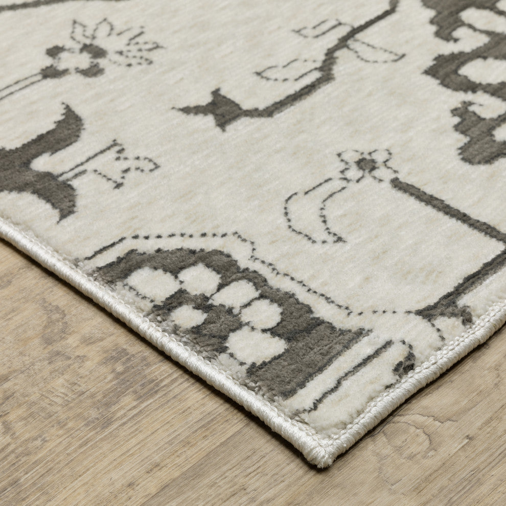 Iris Two-Tone Oriental Ivory/ Grey Area Rug 9'10" x 12'10"