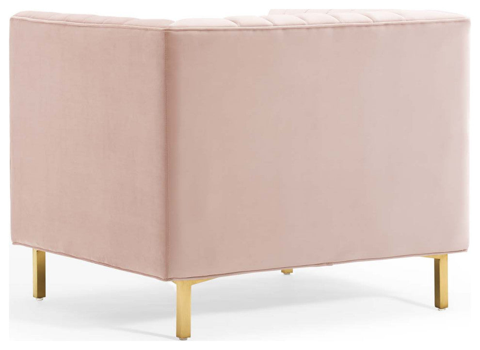 Tufted Armchair Accent Chair, Velvet, Pink, Modern, Living Lounge Hospitality