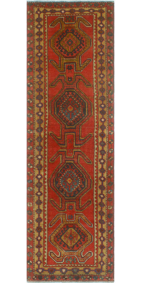 Fine Vintage Distressed Mattie Red/Navy Runner, 3'0 x 9'10