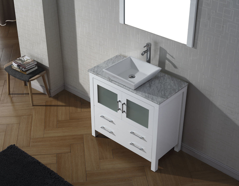 Dior 32" Single Bathroom Vanity, White With Marble Top, Square Sink
