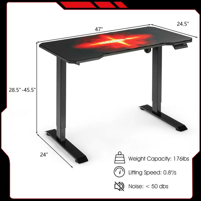 Electric Gaming Desk, Adjustable Carbon Fiber Top With Curved Silhouette, Black