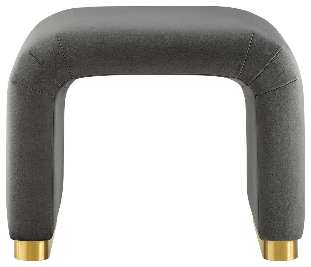 Koda Performance Velvet Waterfall Stool - Brass Storm Gray