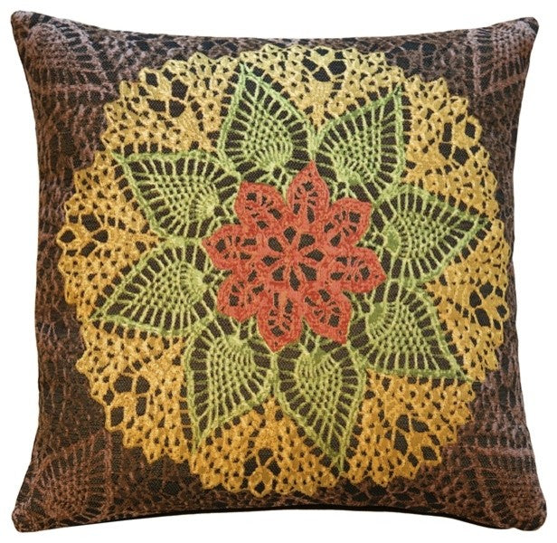 Pillow Decor - Crochet Flower 19 x 19 Tapestry Pillow