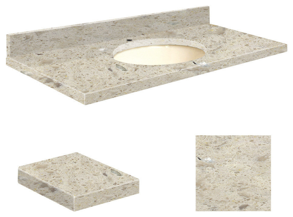 Quartz 31"x22" Vanity Top, Single Faucet Hole, Carmel, Biscuit Bowl