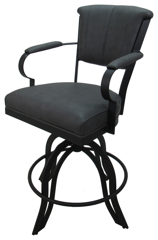 Miami Counter 26" or 30" Metal Bar Stool - A Base, Gray Vinyl, Black, 30"