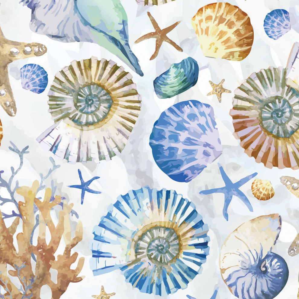Nautical Seashells Shower Curtain, 72"x72", Ocean Blue