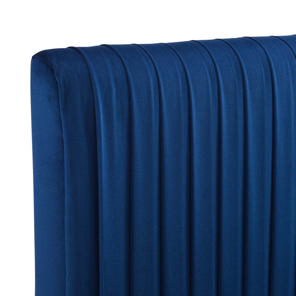 Eloise Channel Tufted Performance Velvet Twin Headboard-Navy
