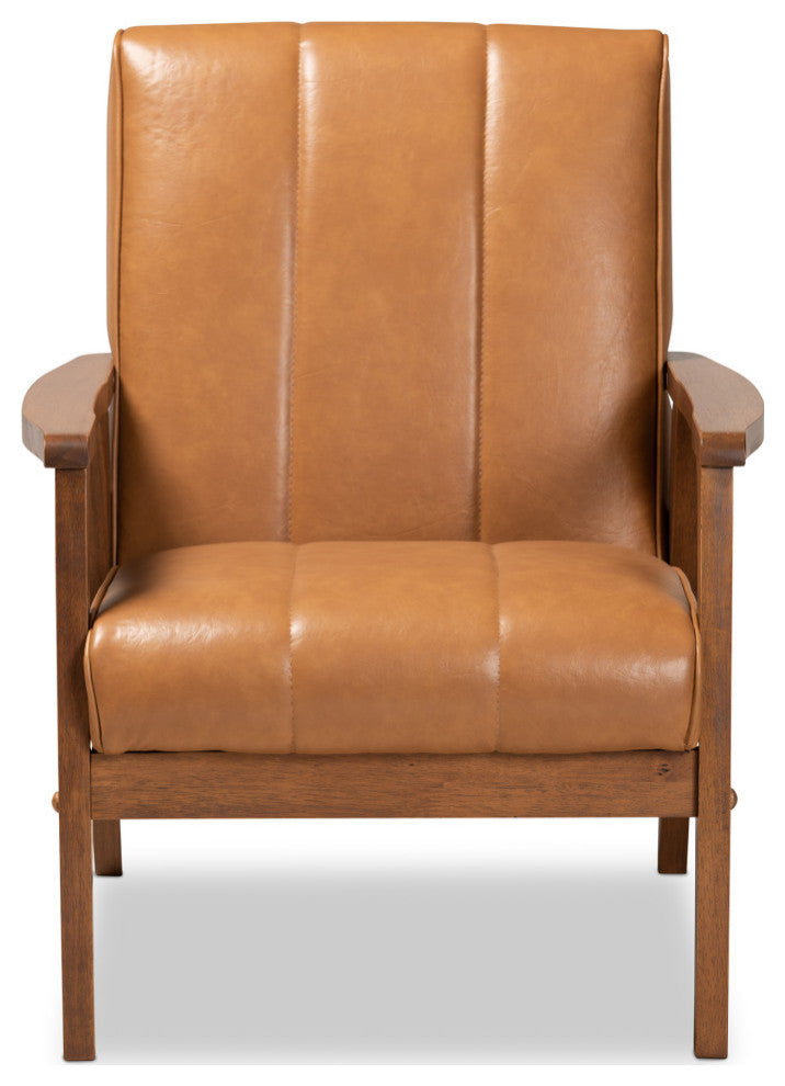 Nikko Mid-century Modern Tan Faux Leather and Walnut Brown Lounge Chair