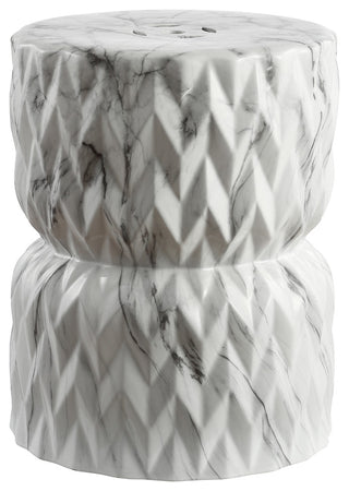 Chevron Drum 17.5" White Marble Finish Ceramic Garden Stool