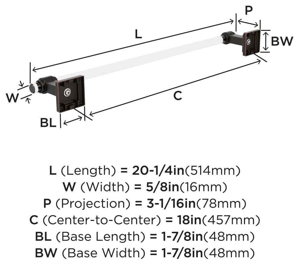 Amerock Glacio Contemporary Towel Bar, Clear/Oil-Rubbed Bronze, 18" Center-to-Ce