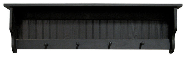 Pine Shelf With Pegs, Old Black