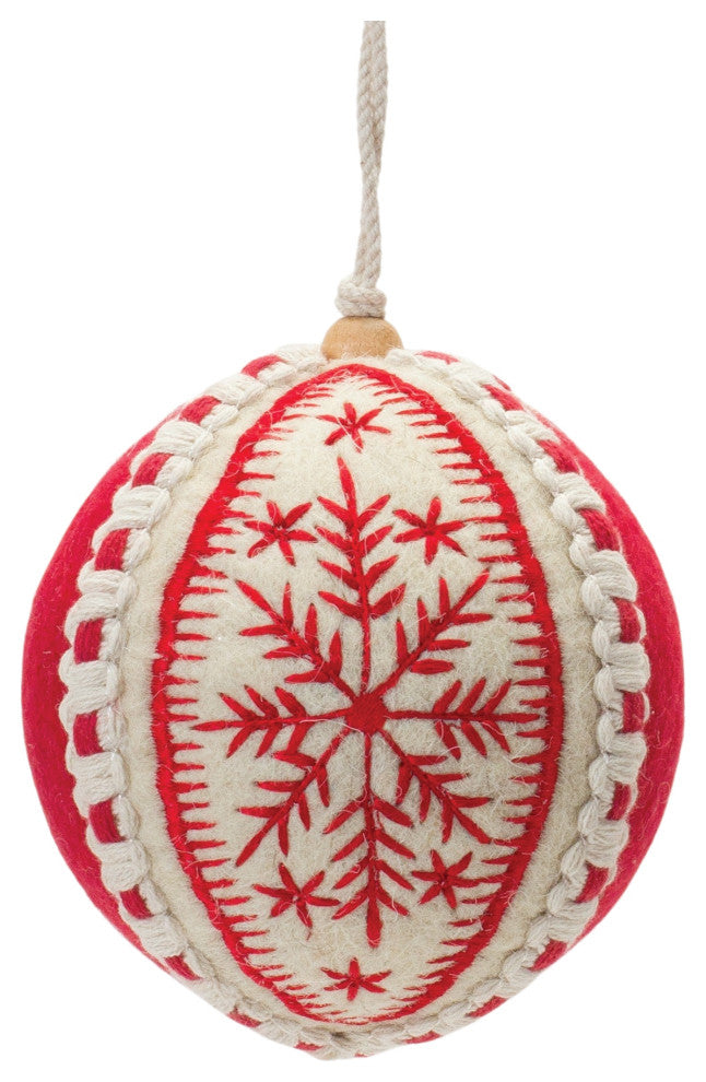 Embroidered Wool Ball Ornament, Set of 4