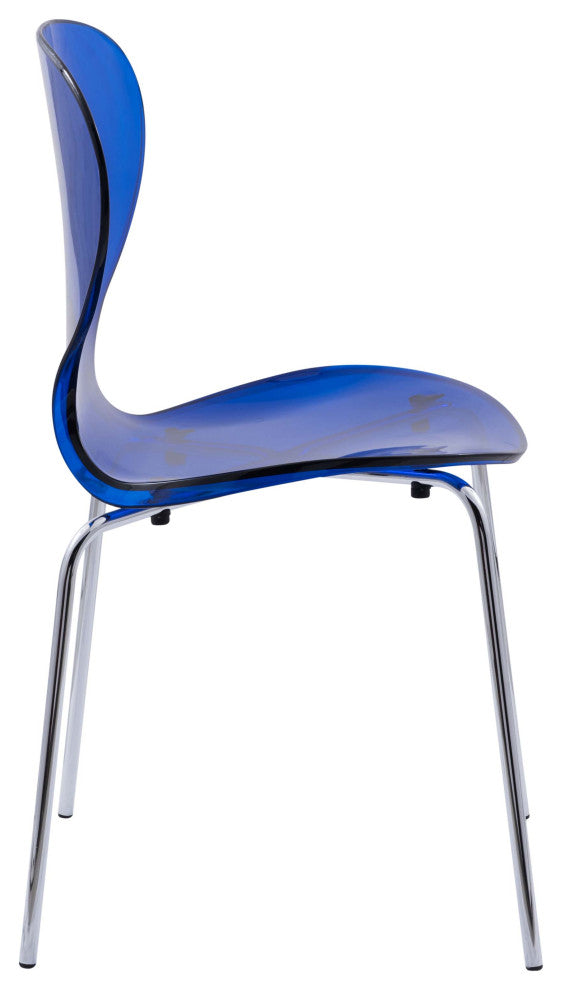 LeisureMod Modern Oyster Transparent Side Chair, Set of 4 Transparent Blue
