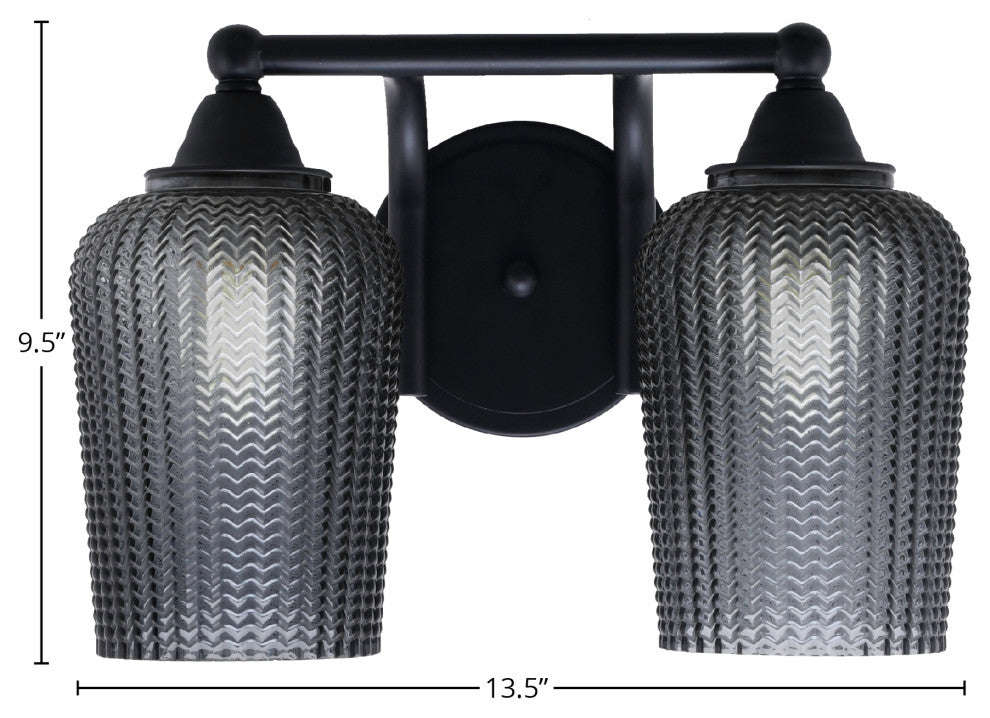 Paramount 2-Light Bath Bar, Matte Black, 5" Smoke Textured Glass