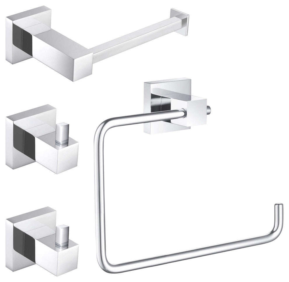 Cube 4-Piece Bathroom Hardware Set, Chrome