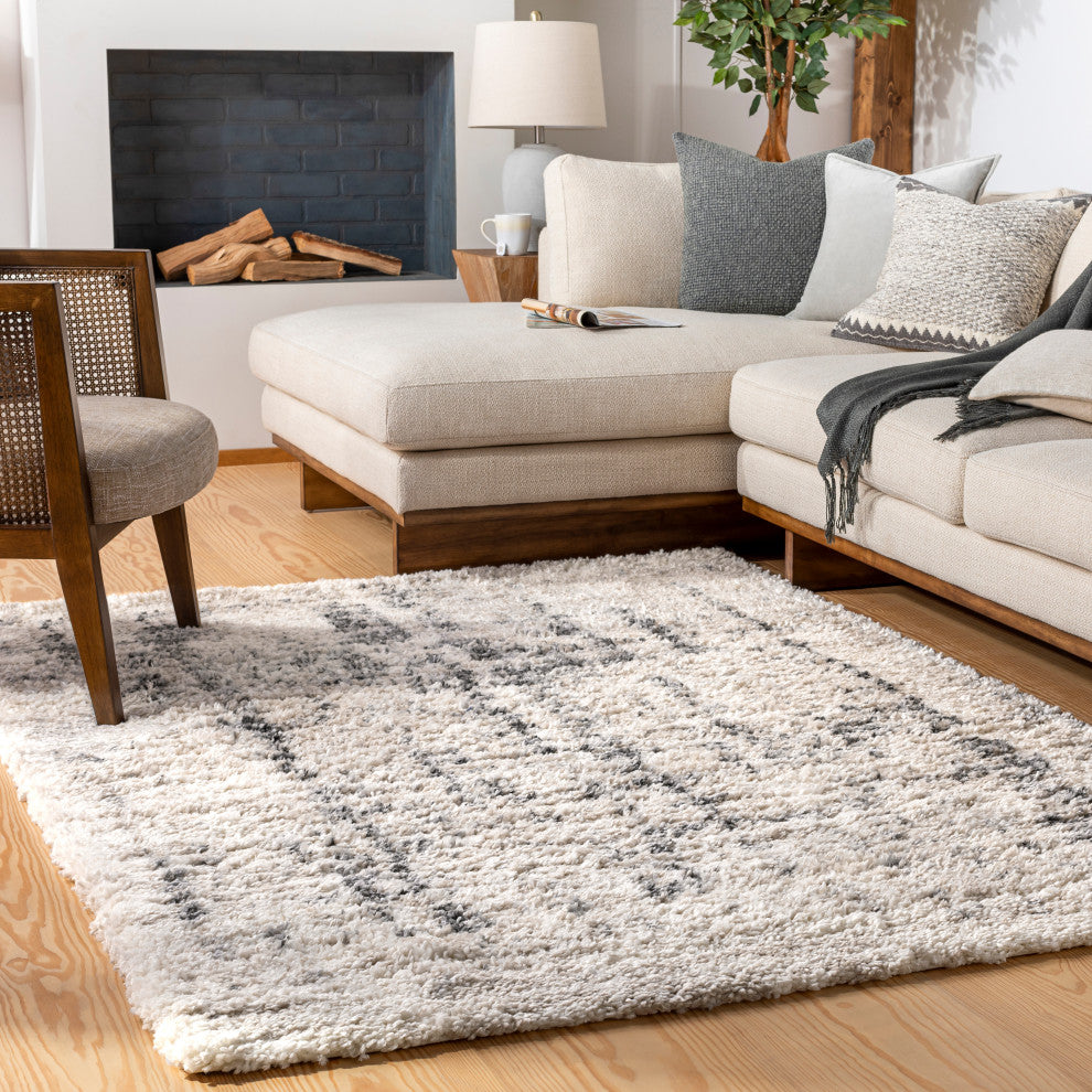 Surya Eskimo Shag ESG-2306 Machine Woven Area Rug, Light Beige, 6'7" x 9'
