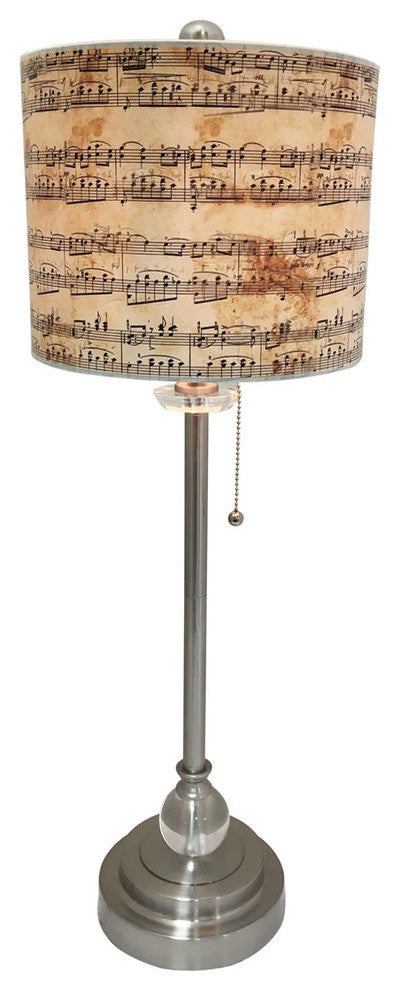 28" Crystal Buffet Lamp With Musical Notes Shade, Brushed Nickel, Set of 2