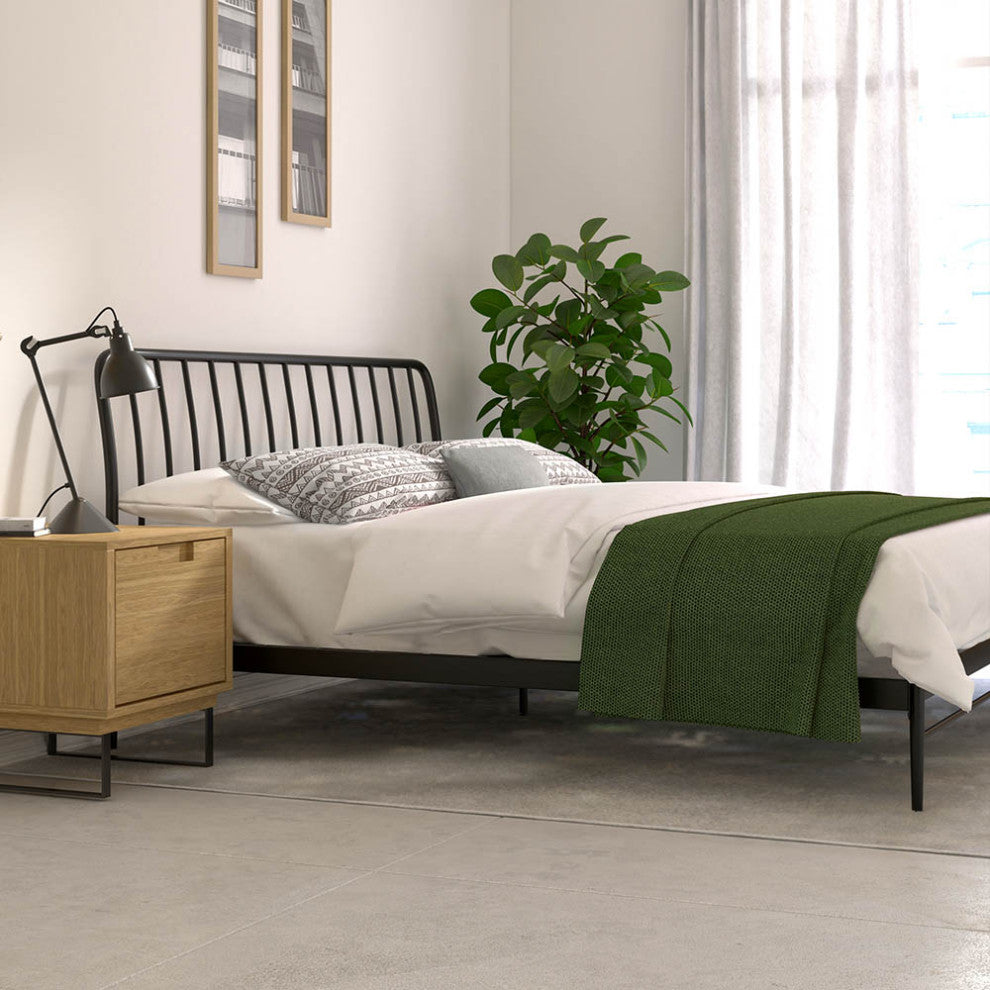 Kairosis Curved Metal Modern King Bed Frame, Black