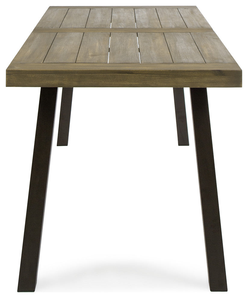 GDF Studio Mika Outdoor Finish Acacia Wood Dining Table With Metal Legs, Gray/Rustic Metal