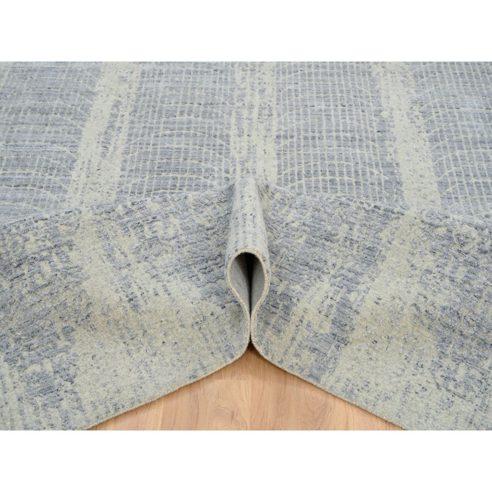 Gray, Jacquard Hand Loomed, Wool and Plant Based Silk, Rug, 6'0" x 9'0"