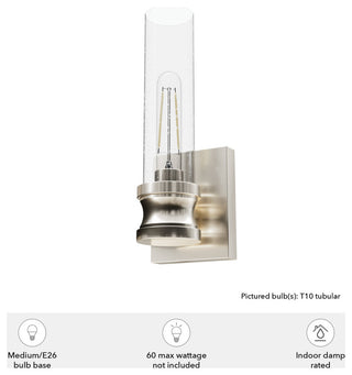 Lenlock Brushed Nickel, Clear Seeded Glass Glass 1 Light 22" Sconce Wall