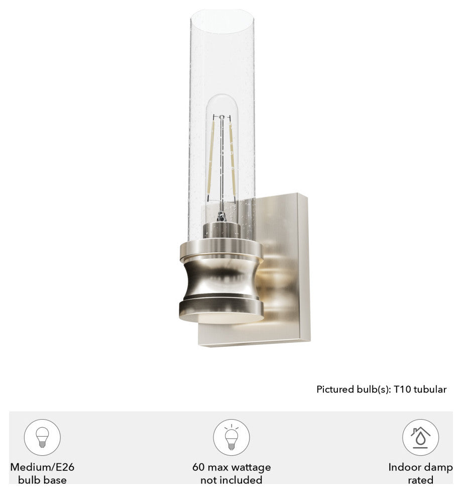 Lenlock Brushed Nickel, Clear Seeded Glass Glass 1 Light 22" Sconce Wall