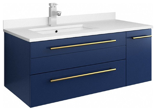 Fresca Lucera 36" Royal Blue Bathroom Cabinet With Top and Sink Left Version