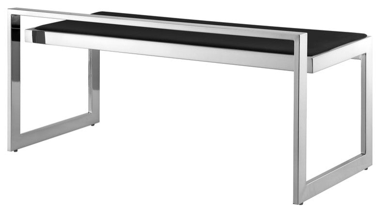 48" Black And Silver Upholstered Velvet Bench