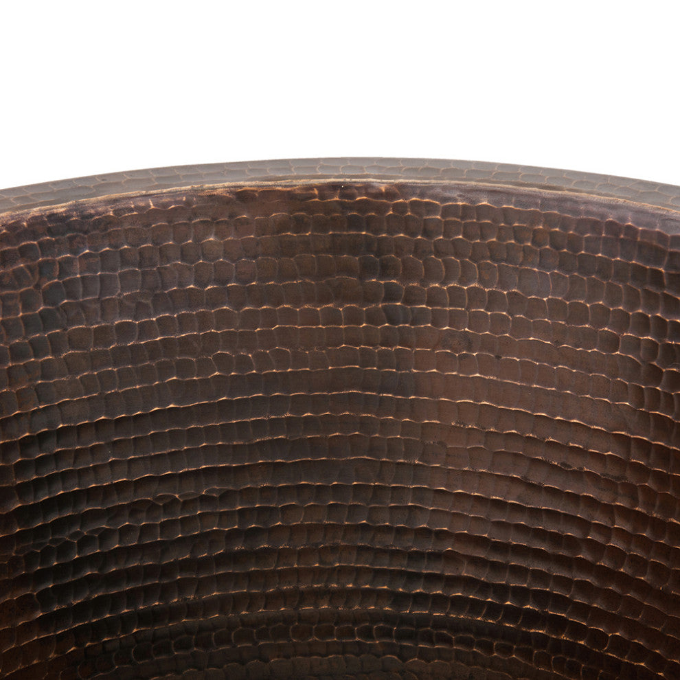 16" Round Hammered Copper Bar Sink, 2" Drain Opening, Drain & Accessories