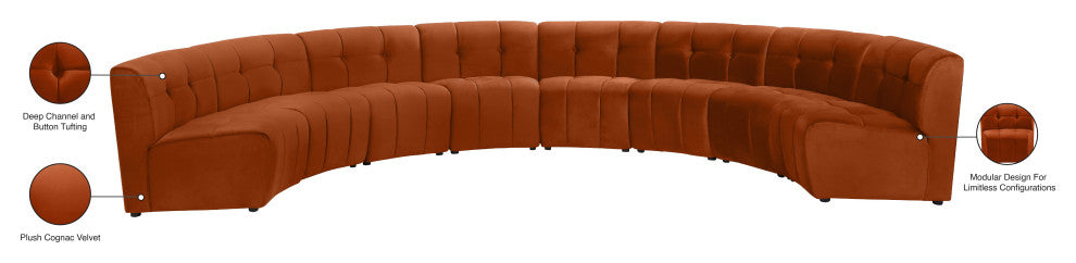 Limitless Velvet Upholstered 8-Piece Modular Sectional, Cognac
