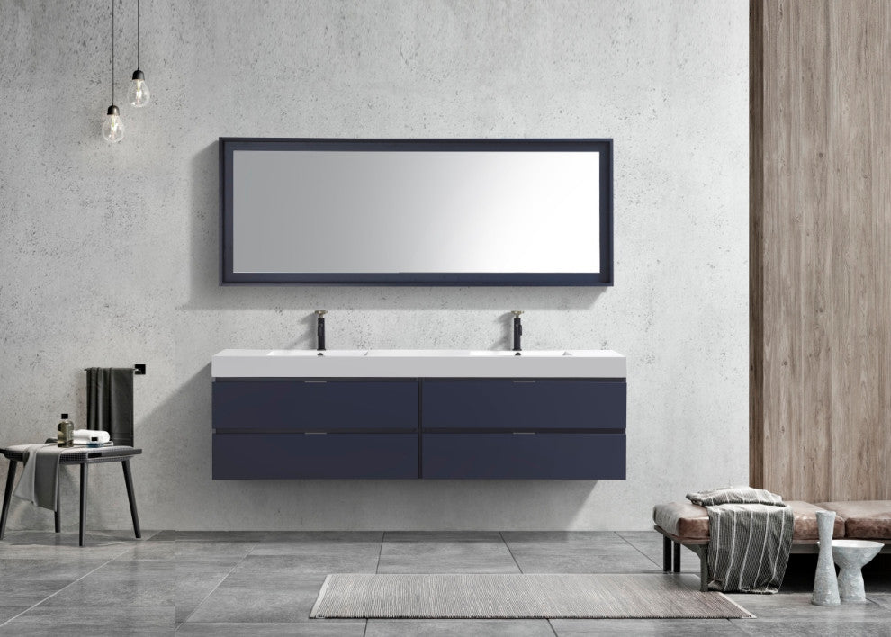 Bliss 72" Double Sink Blue Wall Mount Modern Bathroom Vanity