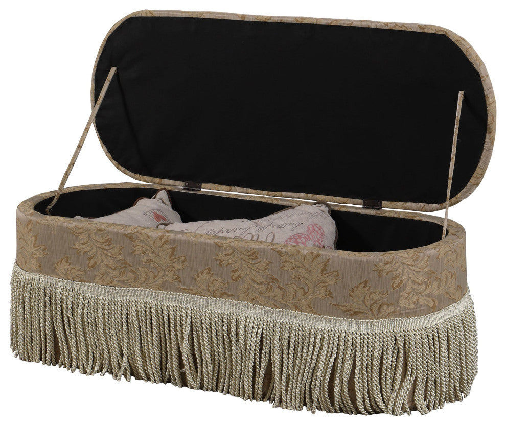 Beige Floral Oval Storage Bench