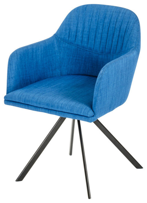 Benzara BM187451 Fabric Dining Arm Chair with Tripod Metal Base, Blue