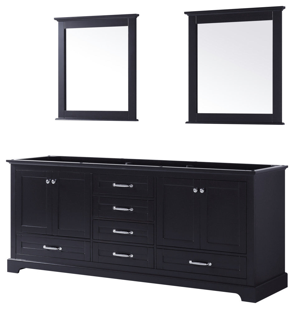 Dukes 80" Espresso Double Bathroom Vanity Cabinet, 30" Wall Mirrors