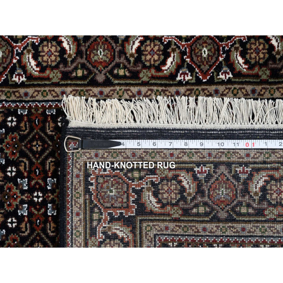 Black Hand Knotted Wool and Silk Herati 175 KPSI Oriental Rug, 3'0"x5'2"
