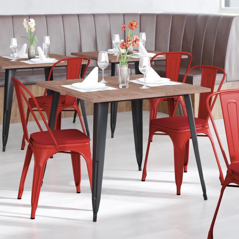 Perry Commercial Grade Metal Indoor-Outdoor Stackable Chair w/All-Weather Seat,