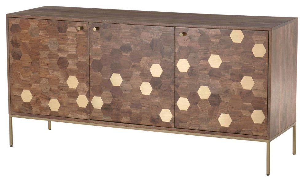 Kenzo 63" Acacia Sideboard, Brown/Brass
