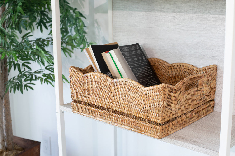 Artifacts Rattan™ Scallop Collection Shelf Basket, Honey Brown