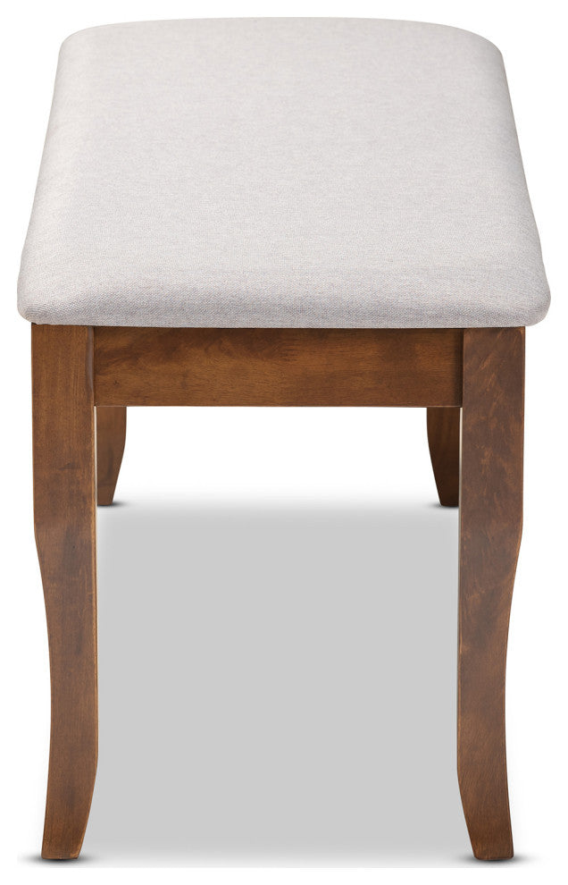 Aerni Transitional Gray Upholstered and Walnut Brown Wood Dining Bench