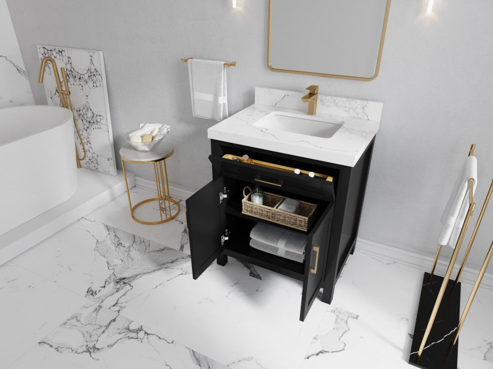 Cambridge 30 Single Sink Bath Vanity in Black 2" Calacatta Gold