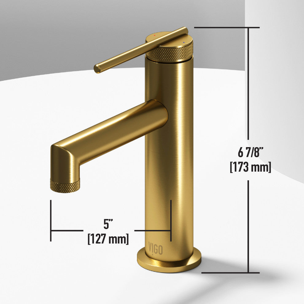 VIGO Sterling 7" H Single Handle Single Hole Bathroom Faucet, Matte Brushed Gold, Without Extras