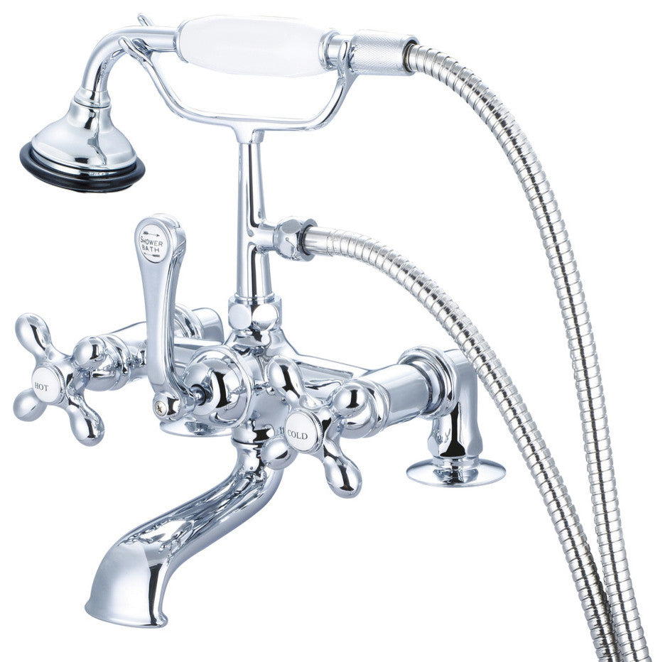 Vintage Classic Deck Mount Tub Faucet With Handshower, Hand Polished, Richly Tri