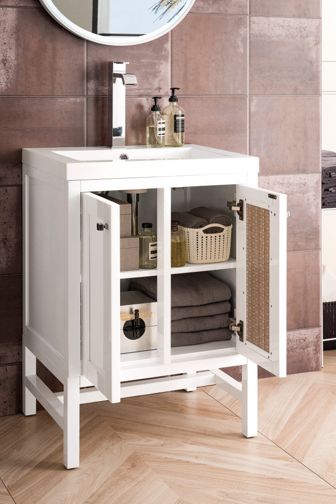Addison 24" Vanity, With Doors, Glossy White, White Glossy Resin Countertop