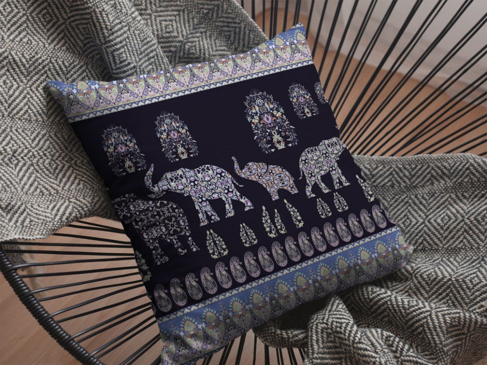 20" Purple Ornate Elephant Suede Throw Pillow